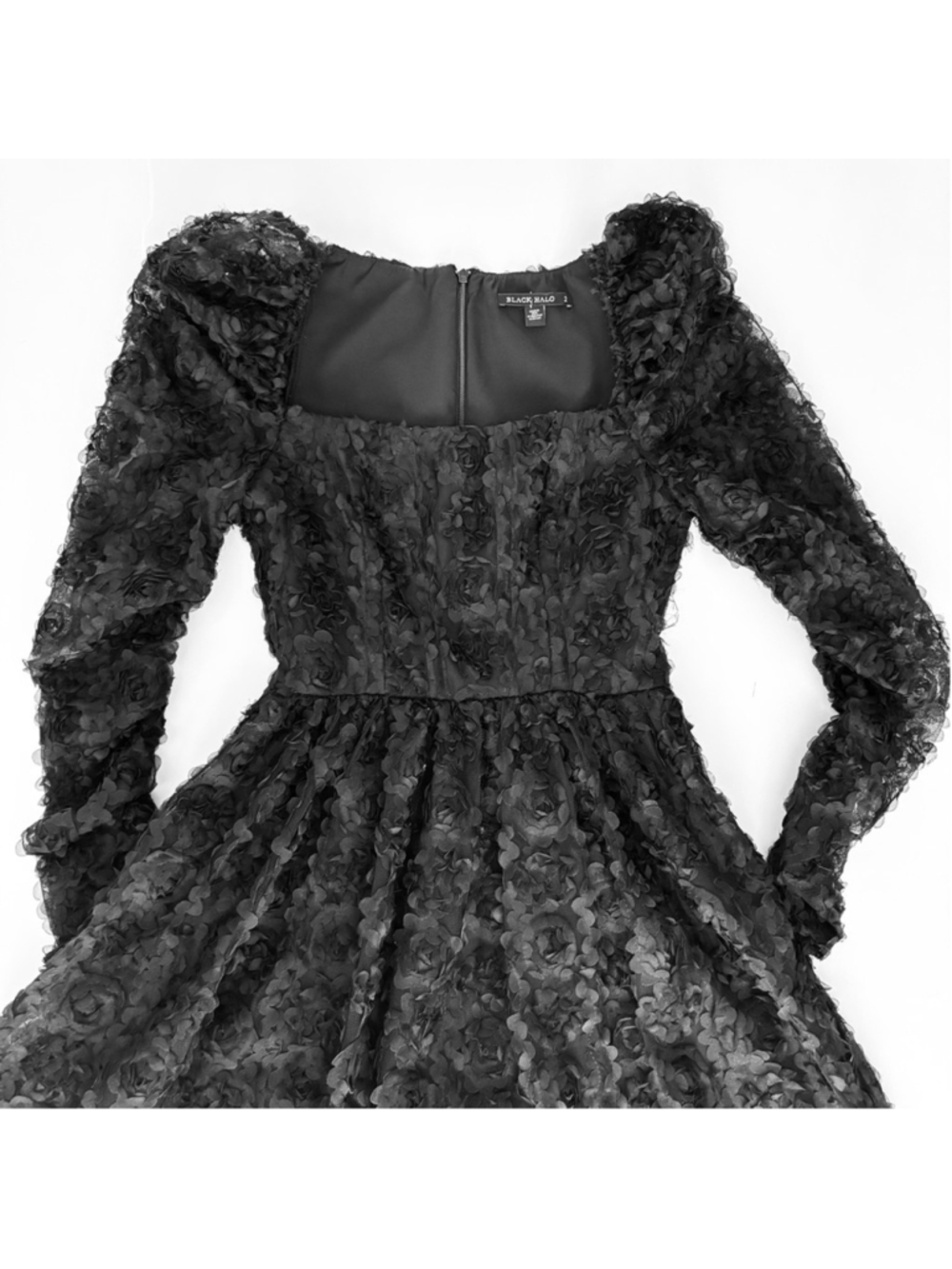Black Halo Alister Floral Corset Mini Dress Onyx Black Long Sleeve Sz 2 - Picture 10 of 17